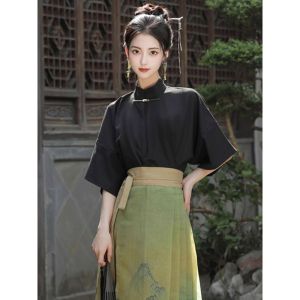 2025 Summer Short Sleeved Shirt Paired With Horse Face Skirt Chinese Style Han Elements Improved Hanfu Top Chinese WomenS Shirt