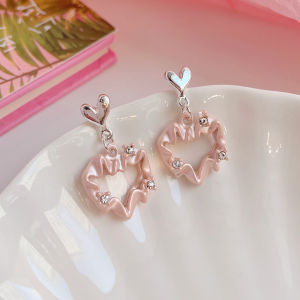 Hàng sẵn có S925 tưởng tượng Bông tai nơ hồng ngọt ngào và tinh tế Bông Tai Tình Yêu phụ kiện của phụ nữ