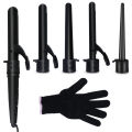 Professional interchangeable barrels 5 in 1 hair curling wand hair curler 5 Part Hair Curling Iron Ceramic Heat Resistant Glove. 