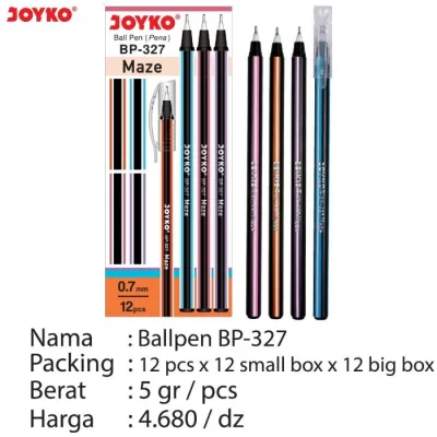Ball Pen Pulpen Pena Joyko BP-327 Maze Black 0.7 mm 1 Box 12 Pcs