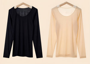 กางเกงชั้นในบางๆ 💖 ชุดชั้นในกันหนาวแขนยาว เสื้อคลุมคอกลมผู้หญิงฤดูใบไม้ร่วง เสื้อชั้นในยางยืดไร้ตะเข็บ เบสโค้ทกล้ามเนื้