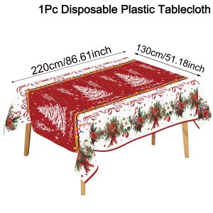 130*220cm Retro Plastic Christmas Table Cloth Christmas Wreath Bell Pattern Thin Table Cover Home Decor for Dining Table Xmas 2026 Decor Party Decoration