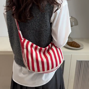 Vải sọc Túi Đeo Vai dành cho nữ dung tích lớn phong cách giản dị Túi đeo chéo Satchel ví cho công việc và sử dụng hàng ngày