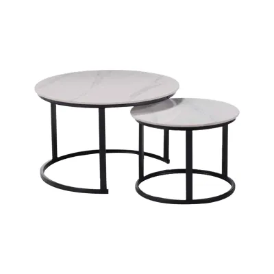 LivingMall Farra 2-Piece Round Coffee Table Metal Leg + Marble Ceramic Top in 2 Colour
