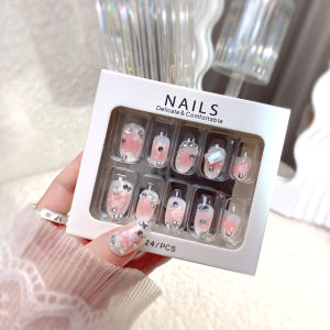 【With Glue】Female Mid-length Fake Nail Sweet Lady Artificial Nail for Women and Girl Party Activity