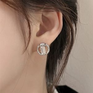 ต่างหู be your bag ก้านเงินแท้ S925 คริสตัลเหลี่ยมในวงกลม Code 2091 (ฺB8)