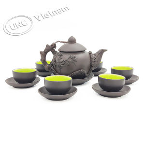 Bộ Bình Trà Tử Sa UNC Việt Nam - Hoạ tiết đắp nổi dung tích 450 ml màu sắc sang trọng không chứa Chì và Cadimi