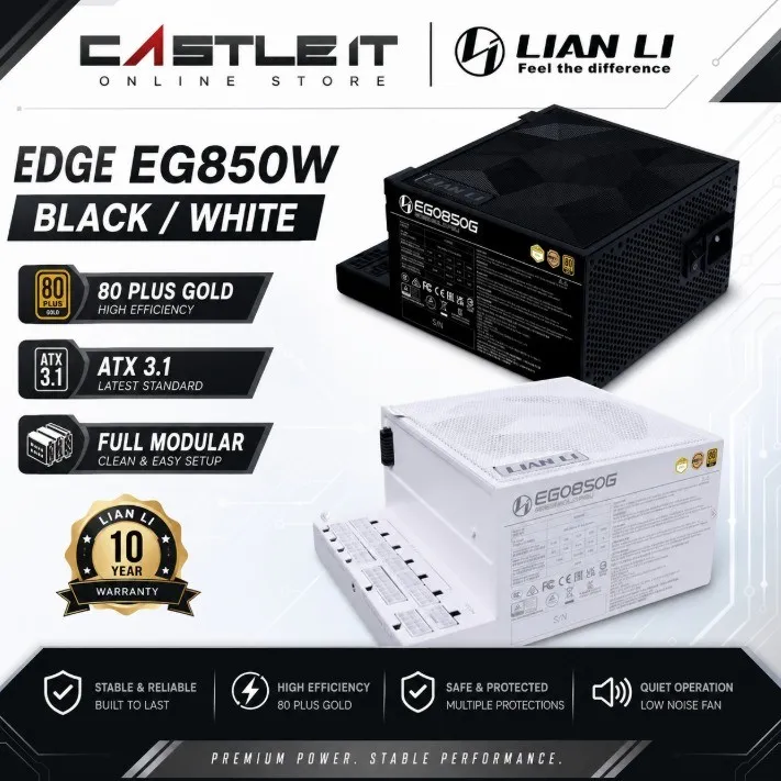 LIAN LI EDGE Gold EG850 850W ATX 3.1 Fully Modular Power Supply Black White