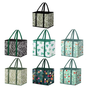 Xách tay không dệt Giỏ mua sắm có thể gập lại lưu trữ bin với Florals thiết kế cho tổ chức nhà Dã Ngoại Essential