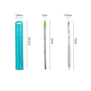 GAOSU Reusable Telescopic Stainless Steel Straws Silicone Straw Tip Portable Drinking Straw Bar Accessory with Cleaning Brush Folding Straw Outdoor