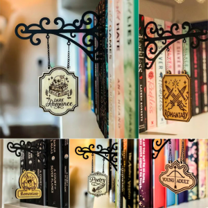 Book Diviers Tavern Signs-Genre Shelf Labels with Hanging BracketsBookshelf Genre Signs Tavern-Style DecorBook Dividers with Hanging Brackets