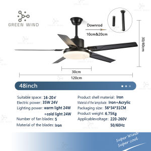 GREEN WIND Ceiling Fan With Light 42/48/52 Inch Remote Control Nordic Ceiling Fans For Kitchen Living Room Bedroom