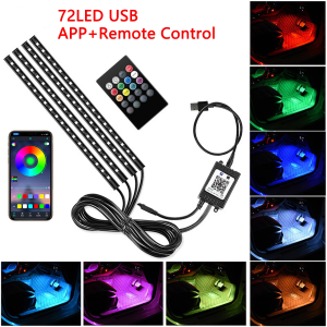 Neon LED Car Interior Ambient Foot Strip Light Kit Accessories RGB Backlight Remote App Music Control Auto Decorative Lamp