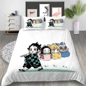 L67 Demon Slayer 2IN1 3IN1 Duvet Cover Set Single Double Size Bed Sheet Bedroom Washable Pillowcase Set L