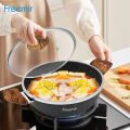 freemir Wajan Panggang Anti Lengket 24cm Casserole Pan Non Stick Serbaguna Tutup Kaca Coating Granit. 