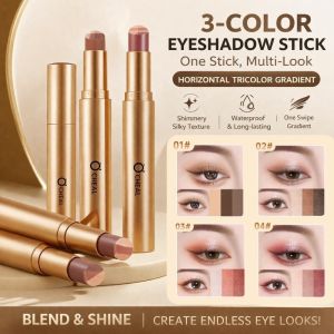 【Enlarge eyes】Tricolor eye shadow stick delicate gradual glitter lazy novice high gloss makeup with one touch forming eye shadow stick