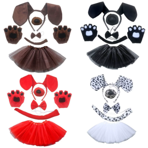 6x Halloween Dachshund Dog Nose Ears Headband Bow Tail Skirt Gloves Costume Set Animal Fancy Dress Up Costume