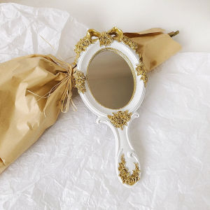 European retro Baroque handheld makeup mirror portable single-sided student mirror handle princess mirror gift for children