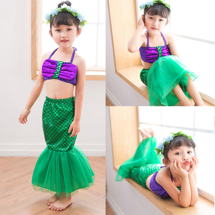 Pickmine Baby Girls Ariel Little Mermaid Tail Bikinis Set Costume Swimwear Outfits Dress Lazada Singapore