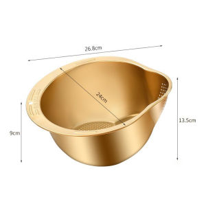 JustLiving 304 Stainless Steel Rice Washer Strainer Bowl 4-in-1 Washing Bowl with Side Drainers Small Colander for Cleaning Fruits/ Vegetables/ Beans and More - Versatile Kitchen Tool