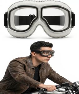 Vintage Motorcycle Goggles (Fits Over Glasses) Retro Aviator Biker Eyewear Compatible Anti-Fog Windproof Eye Protection