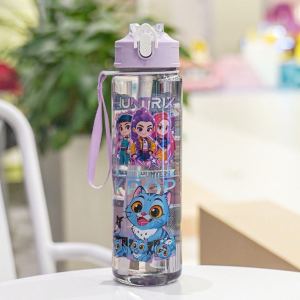 SG STOCK 750ml Kids K.Pop D.e.mon Hunters Water Bottles One Touch Open Leakproof BPA Free Kids School Bottle with Strap
