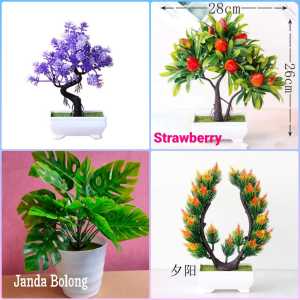 Bunga Plastik Hias Pajangan Pot Tanaman Dekorasi Pohon Bonsai Cantik