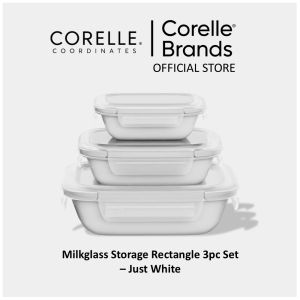 CORELLE Coordinates Milkglass Storage Rectangle 3pc Set – Just White or Silver Crown