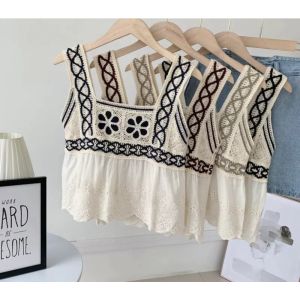 áo 2 dây bản rộng kiểu thêu hoa mix chân boi