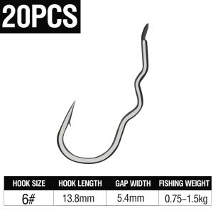 20Pcs High Carbon Steel Fishing Hook 1#-10# Automatic Flip Worm Hook Sharp Barb Fishhook Fishing Tackle Three-bend Anti-skid for Crucian Carp.