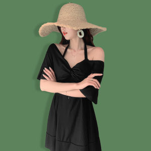 IELGY womens skin-covering one-piece dress conservative slimming hot spring swimsuit