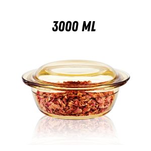 Clear Borosilicate Glass Oven Safe Serving Casserole Dish Baking Round Covered Salad Bowl with Handle