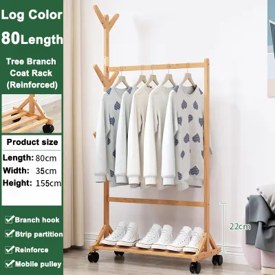 AF HOME Clothes Rack Organizer Bamboo 66/86/116cm Wood/Brown Foldable With Storage Space Clothes Hanger Clothes Rack Retractable