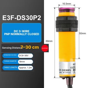 NEMOPH 1Pcs Phạm vi phát hiện 30cm Công tắc quang điện phản xạ khuếch tán E3F-DS30 Độ nhạy có thể điều chỉnh Công tắc quang điện ba dây NPN Thường Mở Cảm biến quang điện hồng ngoại để phát hiện tự động hóa công nghiệp