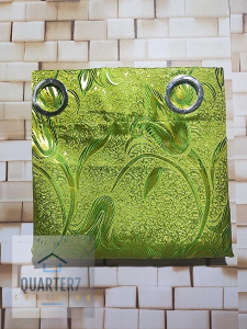 Quarter7 Curtains - Satin Fabric - Daffodil Design - Avocado Green - SOLD PERP PIECE/PER SET