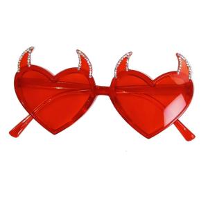 Fashion Rhinestone Devil Horn Heart Frame Sunglasses for Girls Seaside Party Girls Taking Photo Carnivals Camping Decors