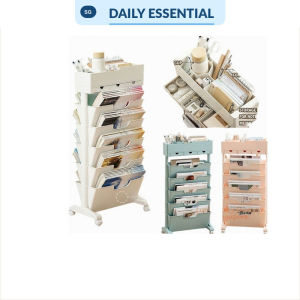【DAILY ESSENTIAL】 Desk Side Storage Rack Bookshelf Side Table With Wheels Student Organizer Portable Lightweight