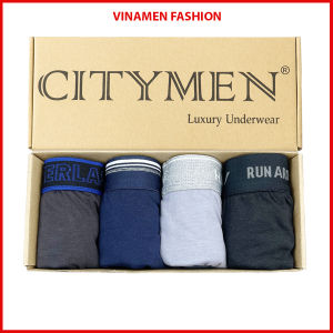 Hộp 4 sịp đùi nam boxer cotton cao cấp co giãn 4 chiều đồ lót nam boxer nhiều lưng thông thoáng quần lót mềm mịn