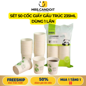 Cốc giấy dùng 1 lần SET 50 cốc giấy gấu trúc nhập khẩu dùng 1 lần chịu nhiệt an toàn tiện dụng - dung tích 235ml