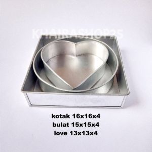 Set loyang kue bentuk kotak bulat dan love bkl tinggi 4 dan 7 ukuran 16 15 13 cm