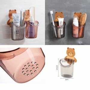 Cốc Gấu Dán Tường Để Bàn Chải Đánh Răng Hình Gấu Có Lỗ Thoát Nước Tiện Lợi Trùm Sỉ Gia Thành