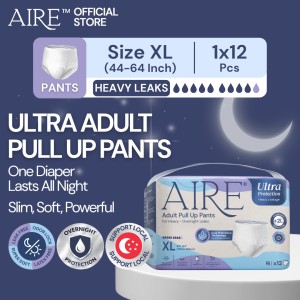 Aire Ultra Protection Adult Diaper Pull Up Pants - Size XL (1X12 pcs)(2L Overnight- Heavy Leak Protection Super Soft)