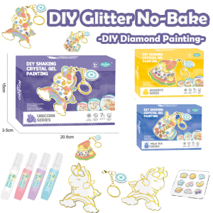 DIY Shaking Crystal Glue Painting Keychain Craft Set No Bake Drip Gel Art Pendant Making Kit Complete Accessories Educational Handmade Toy Creative Birthday Gift for Kids