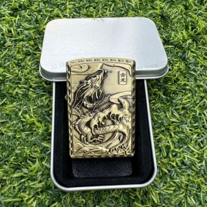 ไฟแช็คพร้อมกล่อง ของแท้ 100% ไฟแช็คงานฝีมือ ไฟแช็คเหล็กลายมังกร (ไม่ใส่วัตถุไวไฟในตัวสินค้า)  มีเสียงเวลาเปิด