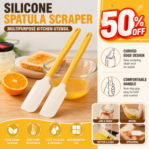 Multipurpose Silicone Spatula Scraper for Jam Jars Baking and Spreading Curved Edge Kitchen Tool with Can Opener 19cm Yellow