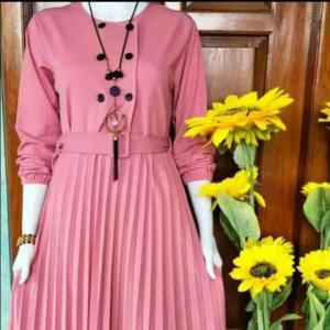 BUSANA MUSLIM WANITA PLISKET TERBARU POLOS SABUK DAN KANCING HIDUP / COD / MURAH MERIAH PROMO