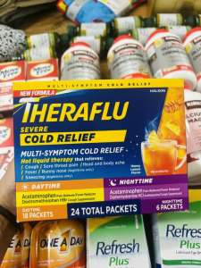 Bột Trà Theraflu của Mỹ giảm Cảm Lạnh Cảm Cúm và Đau họng.