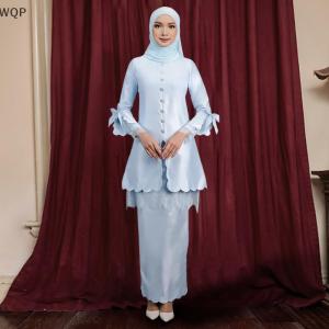 [WQP Fashion Store] COD Jewerry ชุดมุสลิมสำหรับผู้หญิงชุดเดรสผูกโบว์ลูกไม้2ชิ้นสำหรับผู้หญิงเดือนรอมฎอน