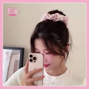 Dây buộc tóc scrunchies Len lông xù loang màu pastel Hàn Quốc chun cột tóc dạ multicolor co giãn