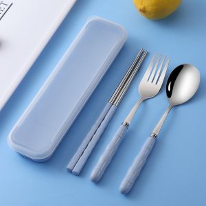 3-in-1 Stainless Steel Cutlery Set portable Tableware Spoon Fork Chopsticks With Box Case Travel